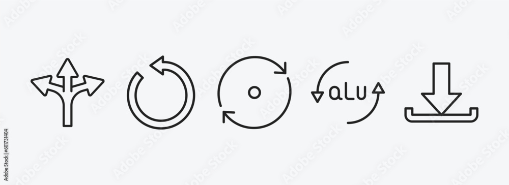 Poster user interface outline icons set. user interface icons such as crossroad, restart, refresh arrows, a