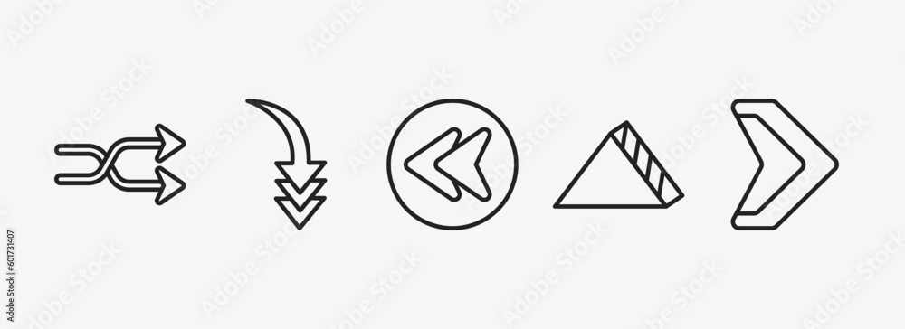 Poster user interface outline icons set. user interface icons such as crossover, curved downward arrow, bac