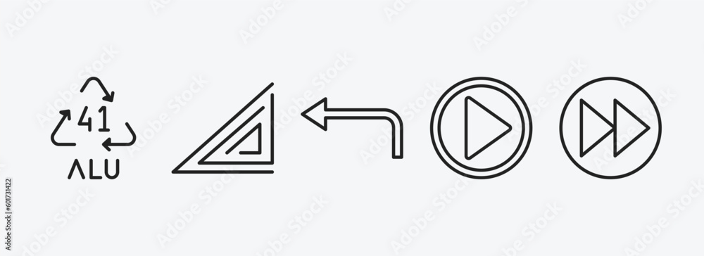 Poster user interface outline icons set. user interface icons such as 41 alu, triangular, left turn, video 