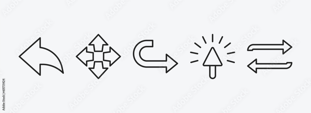 Poster user interface outline icons set. user interface icons such as arrow address back, four expand arrow