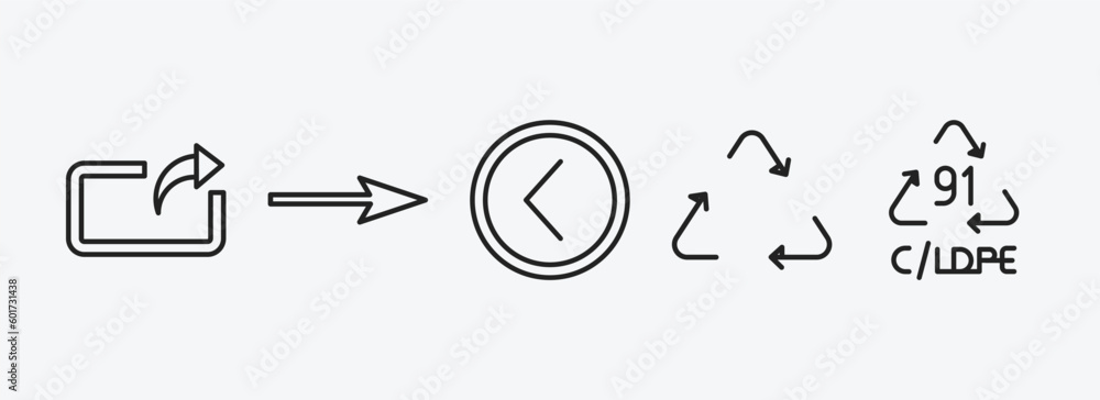Poster user interface outline icons set. user interface icons such as export arrow, arrow pointing right, r
