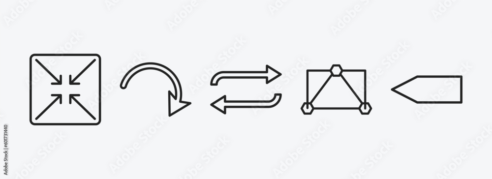Poster user interface outline icons set. user interface icons such as exit full screen arrows, curved arrow