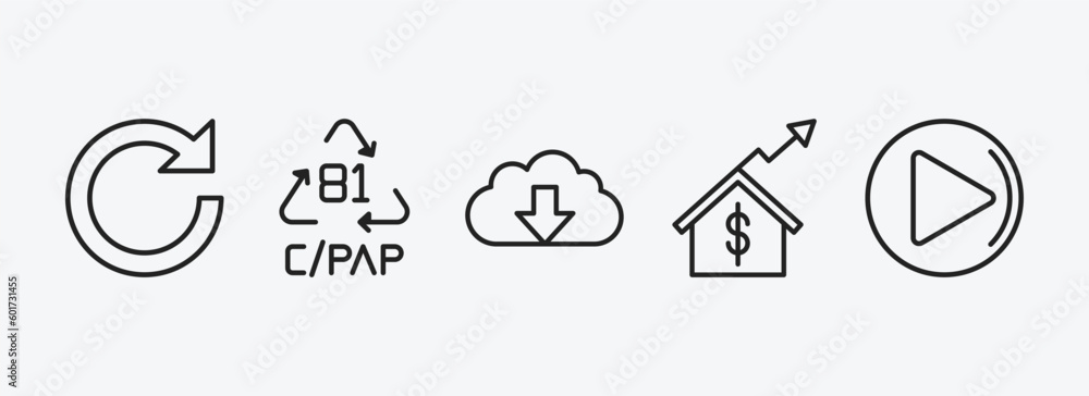 Poster user interface outline icons set. user interface icons such as redo arrow, c/pap 81, download data, 