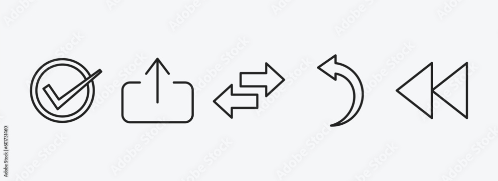 Poster user interface outline icons set. user interface icons such as right, export button, opposite direct