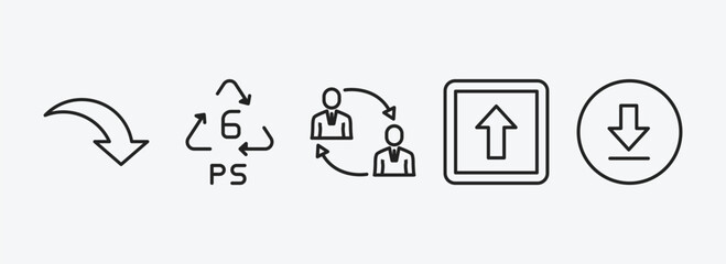 user interface outline icons set. user interface icons such as curve arrow, 6 ps, job transition, key up, downloading vector. can be used web and mobile.