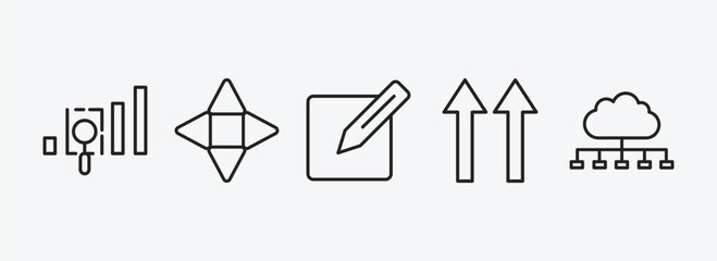 user interface outline icons set. user interface icons such as gap, navigation arrows, make, up side, cloud with connection vector. can be used web and mobile.