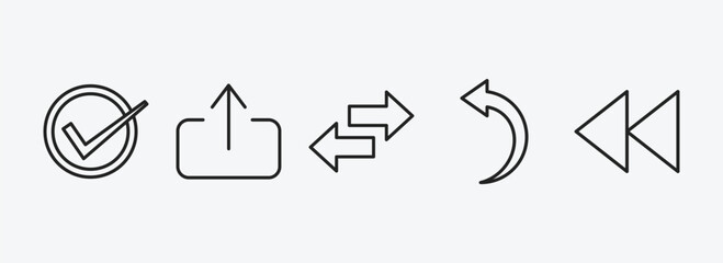 user interface outline icons set. user interface icons such as right, export button, opposite directions, curve left arrow, rewind vector. can be used web and mobile.