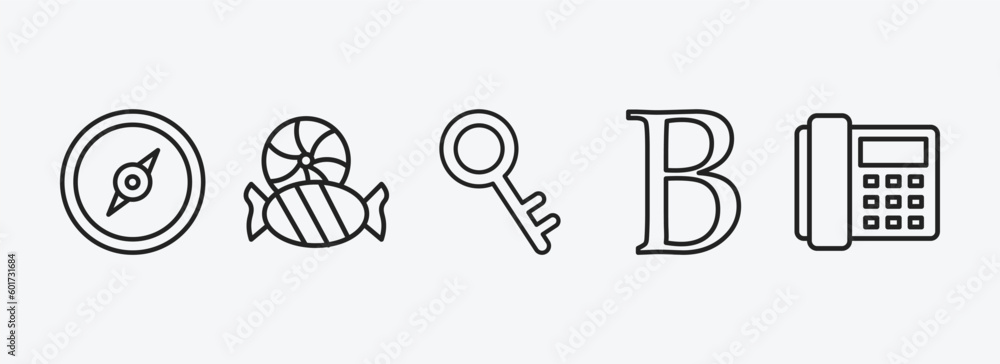 Aufkleber tools and utensils outline icons set. tools and utensils icons such as cardinal, candies, tiny key, 