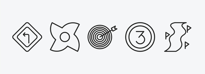sports outline icons set. sports icons such as left bend, ninja shuriken, bullseye, third, slalom vector. can be used web and mobile. © Farahim