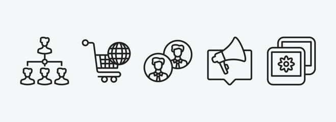 social media marketing outline icons set. social media marketing icons such as path, ecommerce, avatars, marketing, photos vector. can be used web and mobile.