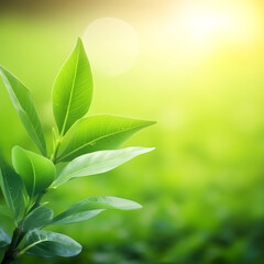 Fototapeta na wymiar Abstract blurred plant green tea. Generative AI