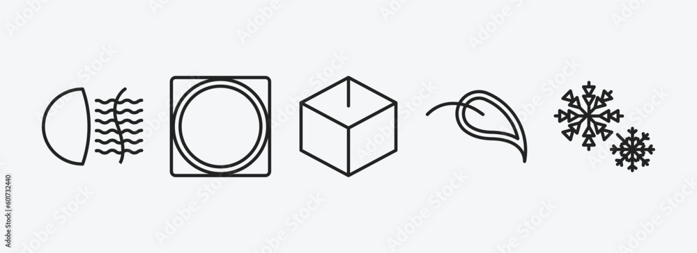 Poster shapes outline icons set. shapes icons such as fog light, vignette, blank cube, elliptic, two snow f