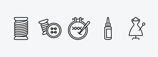 sew outline icons set. sew icons such as thread, sewing tools, embroidery hoop, glue, sewing vector. can be used web and mobile. © Farahim