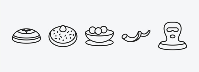 religion outline icons set. religion icons such as kippah, sufganiyah, matzo ball soup, shofar, vector. can be used web and mobile.