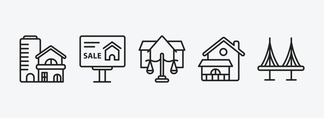 real estate outline icons set. real estate icons such as property, advertisement, juridical, villa, bridges vector. can be used web and mobile.