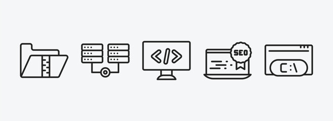 programming outline icons set. programming icons such as archive, hosting, seo tags, seo reputation, command vector. can be used web and mobile.