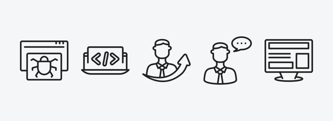 programming outline icons set. programming icons such as bug report, coding, seo growth, seo consulting, program interface vector. can be used web and mobile.