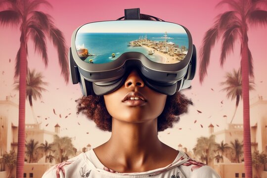 reality woman technology digital abstract future vr visual travel glasses virtual. Generative AI.