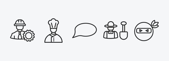 people outline icons set. people icons such as constructor, cook, chat balloon, garderner, ninja portrait vector. can be used web and mobile.