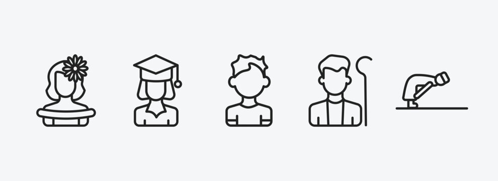 people outline icons set. people icons such as mexican woman, graduated student, small boy, shepherd, ruku vector. can be used web and mobile.