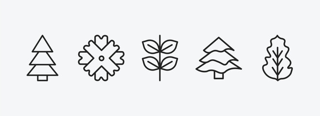 nature collection. thin outline icons set. nature collection. thin icons such as red pine tree, wedelia, pinnate, balsam fir tree, peppermint vector. can be used web and mobile. - obrazy, fototapety, plakaty