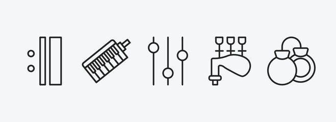 music outline icons set. music icons such as repeat, melodica, music player tings, bagpipes, castanets vector. can be used web and mobile.