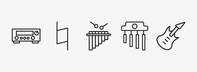 music outline icons set. music icons such as amplifier, natural, marimba, chimes, bass guitar vector. can be used web and mobile.