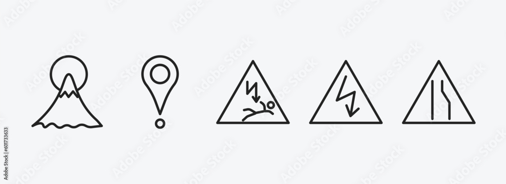 Poster maps and flags outline icons set. maps and flags icons such as mount fuji, placeholder point, electr