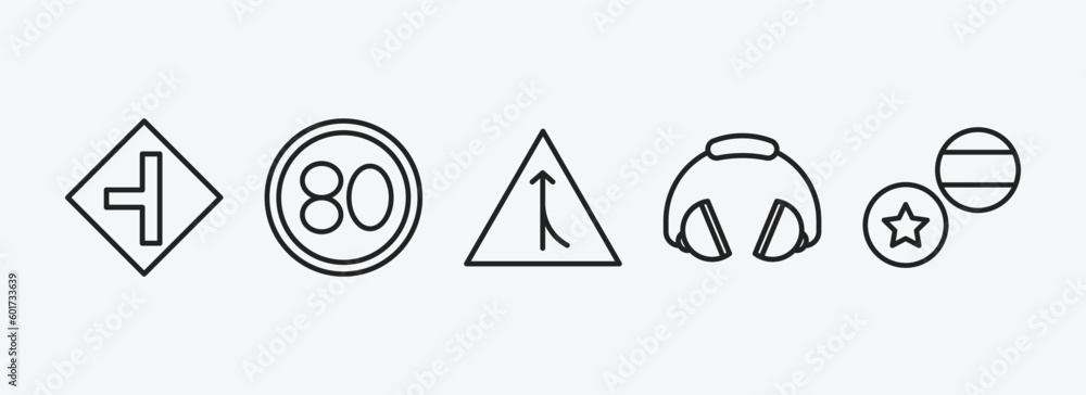 Poster maps and flags outline icons set. maps and flags icons such as road left side, 80 speed limit, road 