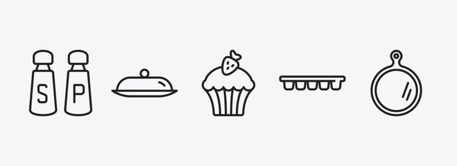 kitchen outline icons set. kitchen icons such as salt and pepper, platter, cupcake, ice cube tray, chopping board vector. can be used web and mobile.