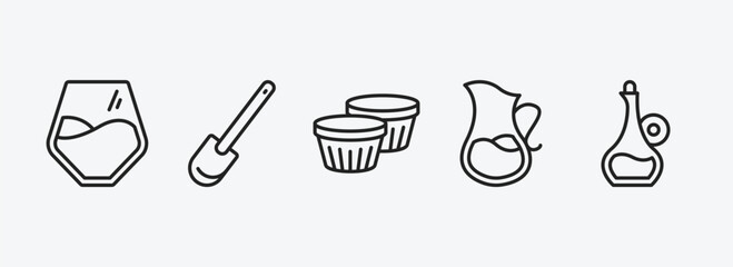 kitchen outline icons set. kitchen icons such as glass, paddle, custard cup, pitcher, olive oil vector. can be used web and mobile.