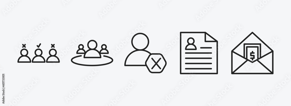 Poster human resources outline icons set. human resources icons such as selection process, human resources,