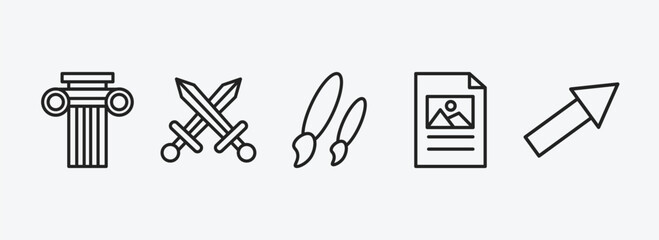 history outline icons set. history icons such as ancient, swords, brushes, poster, arrow vector. can be used web and mobile.