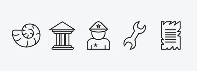 history outline icons set. history icons such as fossil, greek, policeman, tool, old paper vector. can be used web and mobile.
