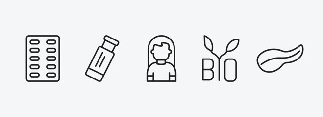 medical outline icons set. medical icons such as medical strip, gum, girl, bio, pancreas vector. can be used web and mobile.