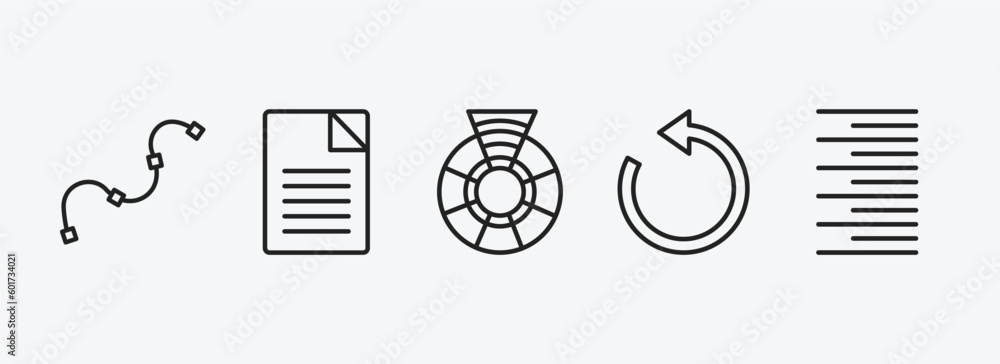 Poster geometry outline icons set. geometry icons such as spline, text, color wheel, rotate, right align ve