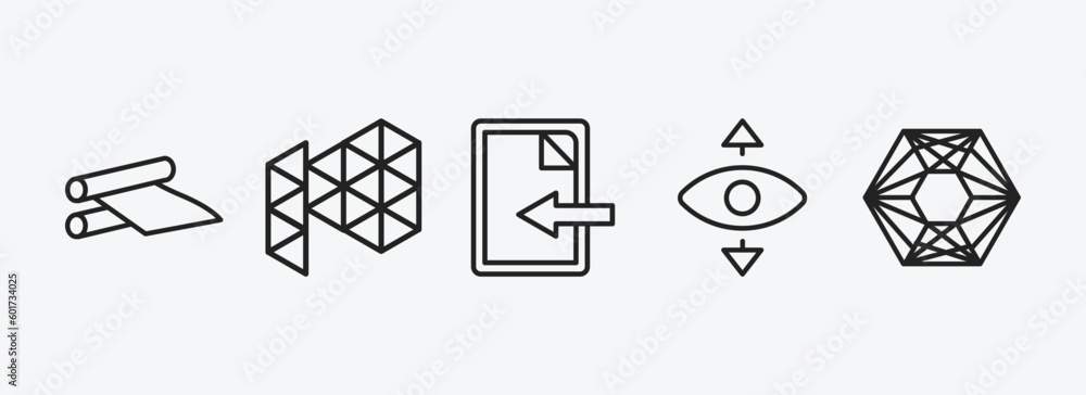 Poster geometry outline icons set. geometry icons such as off, polygonal megaphone, import, perspective, po