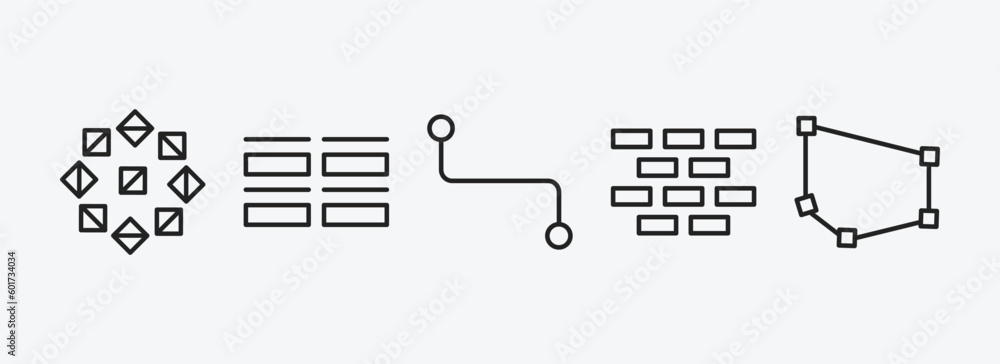 Poster geometric figure outline icons set. geometric figure icons such as polygonal ornament, array, line s