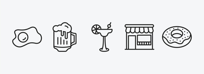 food outline icons set. food icons such as two eggs, jar of beer, cocktail on a glass, fast food restaurant, chote donut vector. can be used web and mobile.