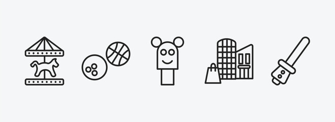arcade outline icons set. arcade icons such as carousel horse, sports ball, puppet show, mall, lightsaber vector. can be used web and mobile. © Farahim