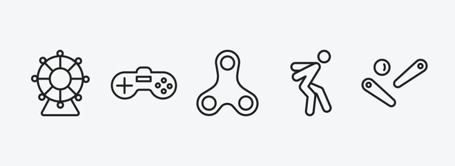 arcade outline icons set. arcade icons such as spinning wheel, video game, spinner, jump, pinball vector. can be used web and mobile.
