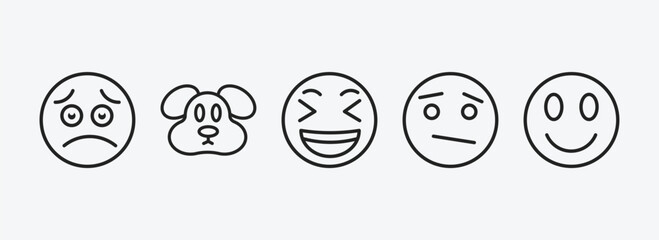 emoji outline icons set. emoji icons such as worried emoji, dog laughing confused vector. can be used web and mobile.