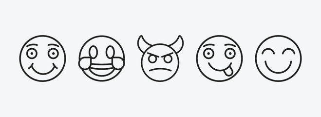emoji outline icons set. emoji icons such as smile emoji, laugh angry with horns tongue out grinning vector. can be used web and mobile. - obrazy, fototapety, plakaty