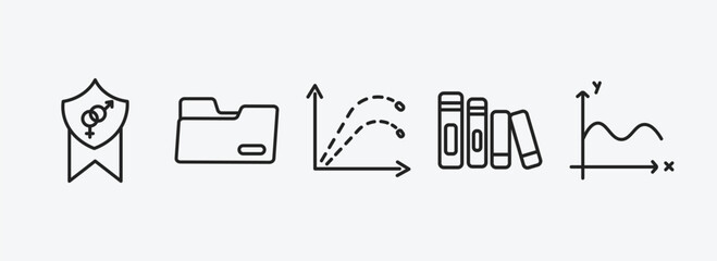 education outline icons set. education icons such as fraternity, black folder, ballistic, library books, sinusoid vector. can be used web and mobile.