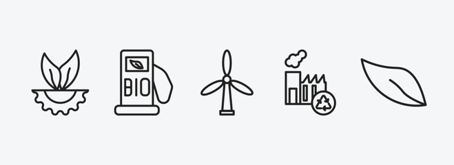ecology outline icons set. ecology icons such as eco industry, biofuel, wind mills, recycling factory, eco vector. can be used web and mobile.
