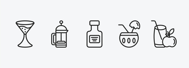 drinks outline icons set. drinks icons such as flirtini, french press, absinthe, planter's punch, juice vector. can be used web and mobile.
