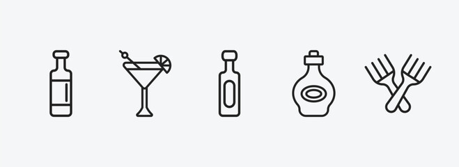 drinks outline icons set. drinks icons such as wine bottles, martinez, vodka, armagnac, forks vector. can be used web and mobile.