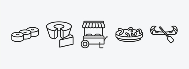 culture outline icons set. culture icons such as mantecados, bolo de fuba, food stall, fabada, native american canoe vector. can be used web and mobile.