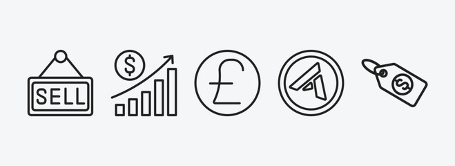 cryptocurrency outline icons set. cryptocurrency icons such as sell, profit, pound sterling, , dollar tag vector. can be used web and mobile.