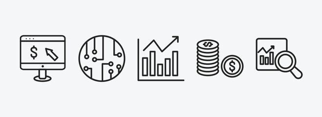 cryptocurrency outline icons set. cryptocurrency icons such as online banking, circuit, market forecast, coin, market trends vector. can be used web and mobile.